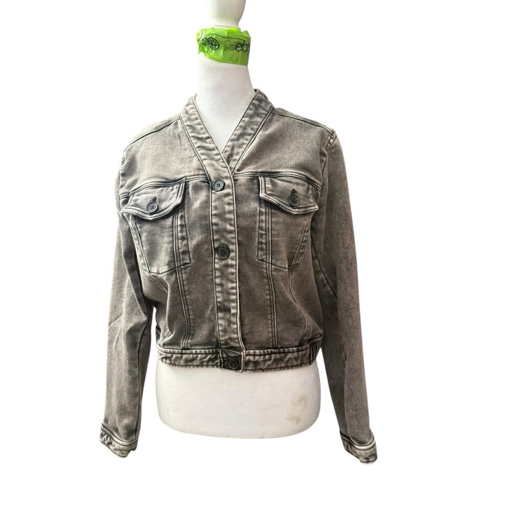 Anthropologie Women’s Denim Jacket Sz S Gray Washed Cropped Button Front Casual